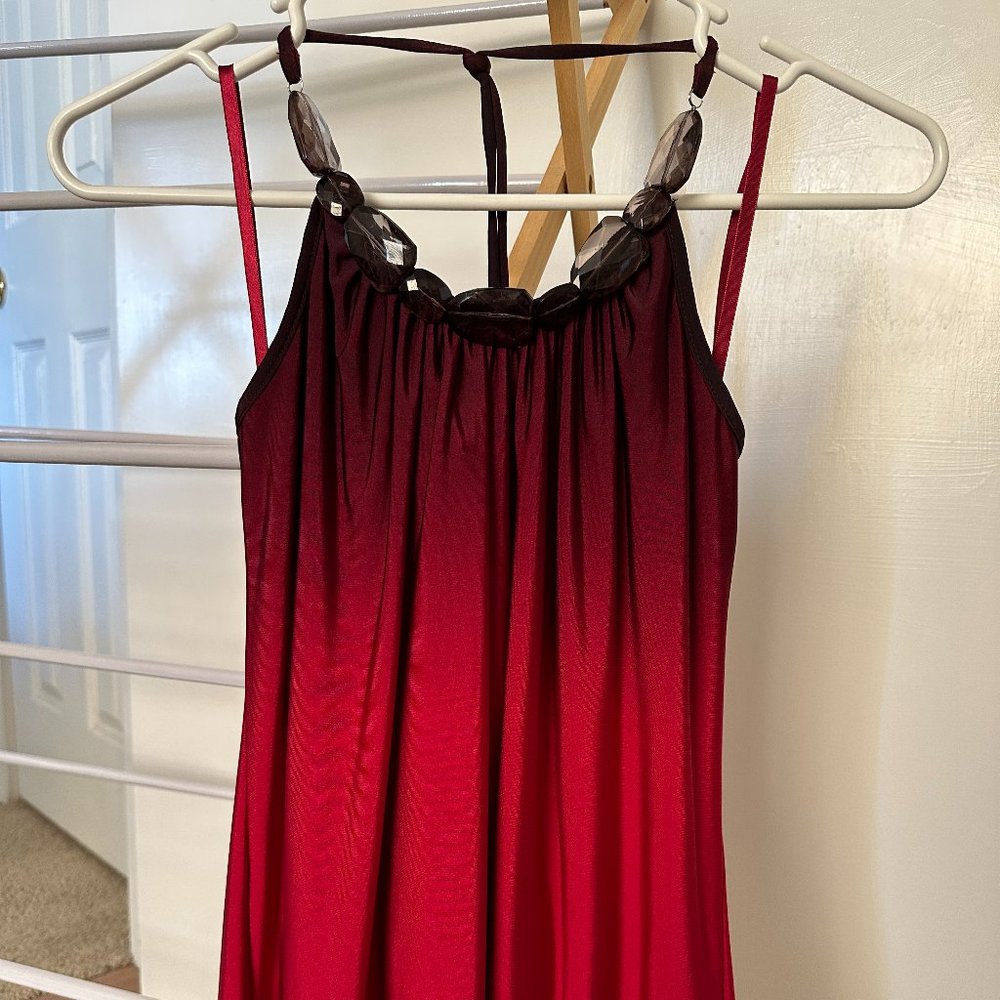 Ombre Red Beaded Halter Top